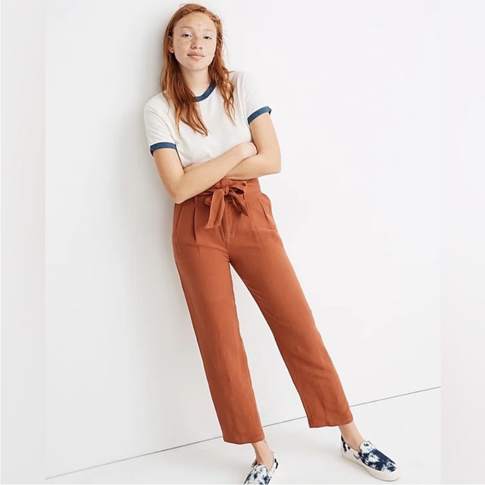 Madewell Linen-Blend Paperbag Pants Color Afterglow Red Size 0